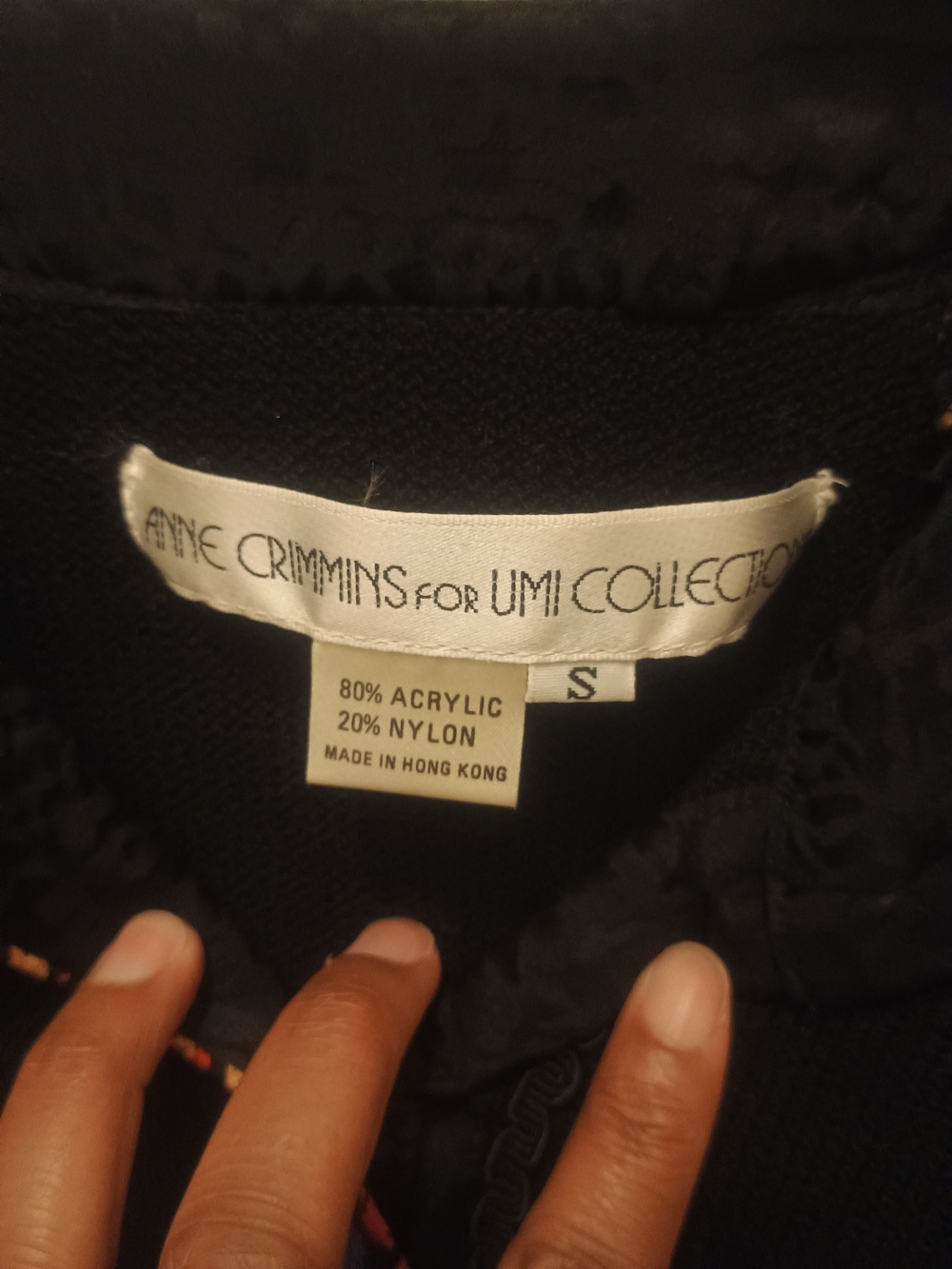 Anne Crimminys Black Knit Embroidered Sweater Cardigan with Multicolor Trim - Picture 4 of 16